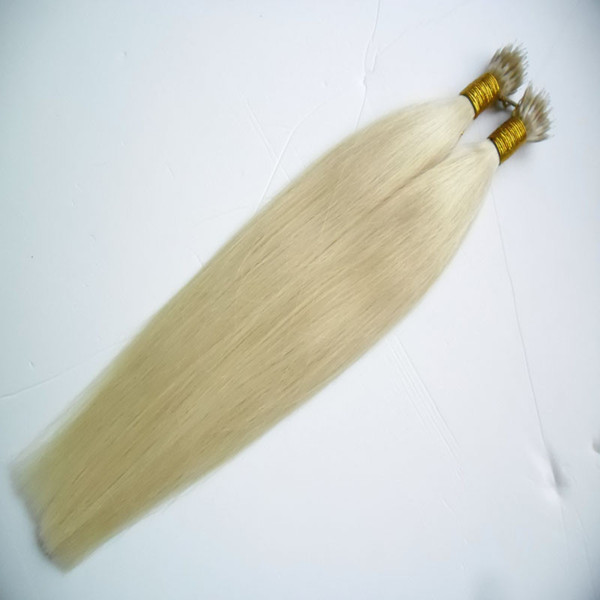 #613 Bleach Blonde Straight hair Micro Beads None Remy Nano Ring Links Human Hair Extensions 100g micro None bead loop ring hair extensions