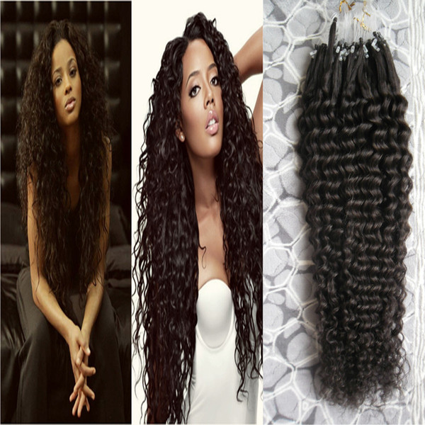 Kinky Curly Micro Loop Ring Hair Extension Natural Color 100g 100% Human Micro Bead Links Machine Made Remy Hair Extension