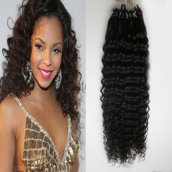 Curly micro loop human hair extensions Natural Color 100g 100% Human Micro Bead Links Machine Made Remy Hair Extension