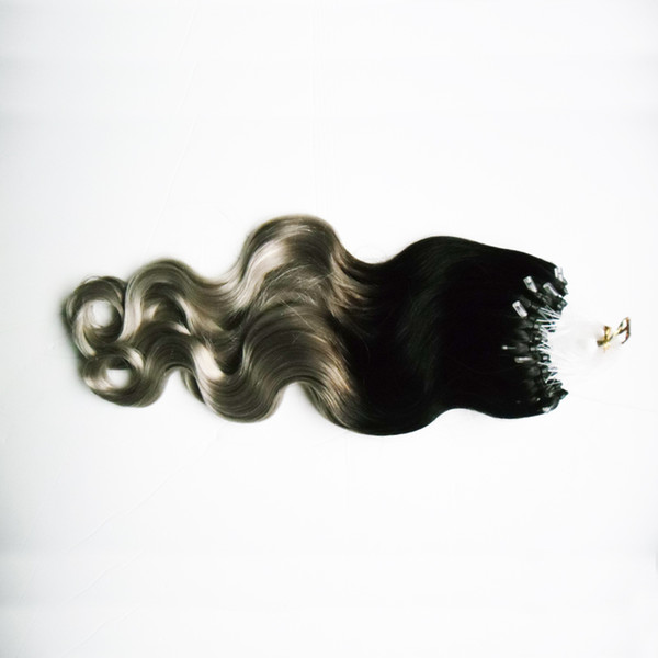 Ombre Human Hair Extensions T1b/gray Body wave micro Loop Micro Ring Hair 100g/pc 10