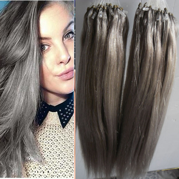 Silver Grey Micro Loop Ring Hair Extension 1g per Strand 200 Gram Per Package Micro Ring Loop Hair Extension