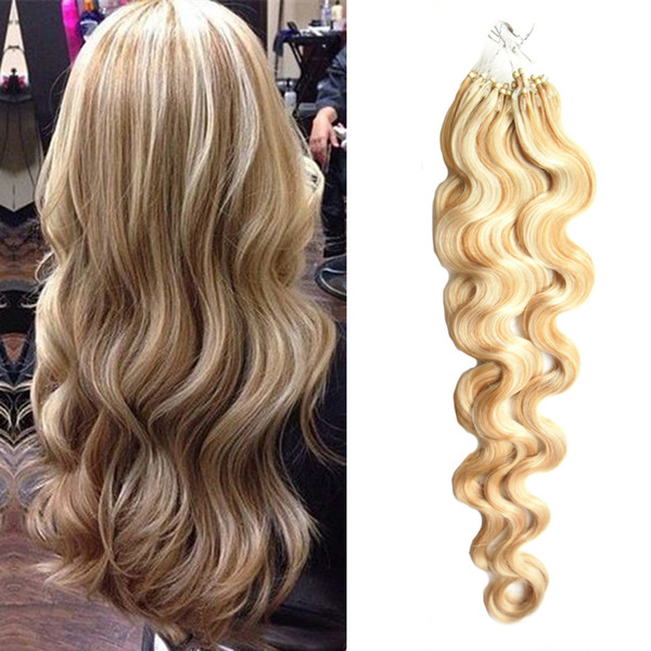 Blonde Human Hair Brazilian Virgin Body wave Micro Bead Remy Hair Piano Color 27/613 1g 100g Micro Loop Human Hair Extensions