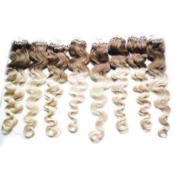 Ombre micro ring hair extensions body wave 1g 800g color 4/613 Loop Ring Links Remy 100% Real Hair