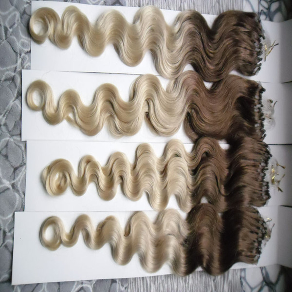 Ombre Micro Loop Nano Ring Hair Extensions body wave 1g 400g color 4/613 micro loop human hair extensions