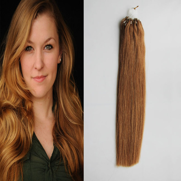 #8 Light Brown Micro Loop Human Hair Extensions 50g brazilian virgin hair straight 50 strands