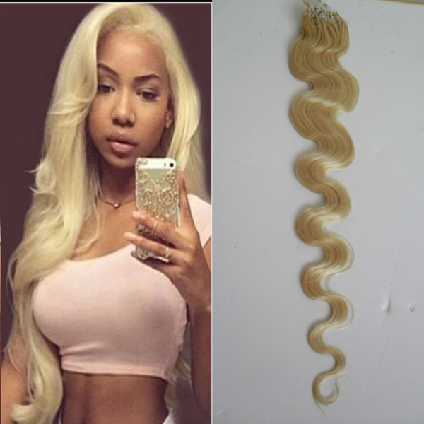 Blonde Brazilian Body Wave Hair micro loop human hair extensions 100g 7a micro loop brazilian extensions