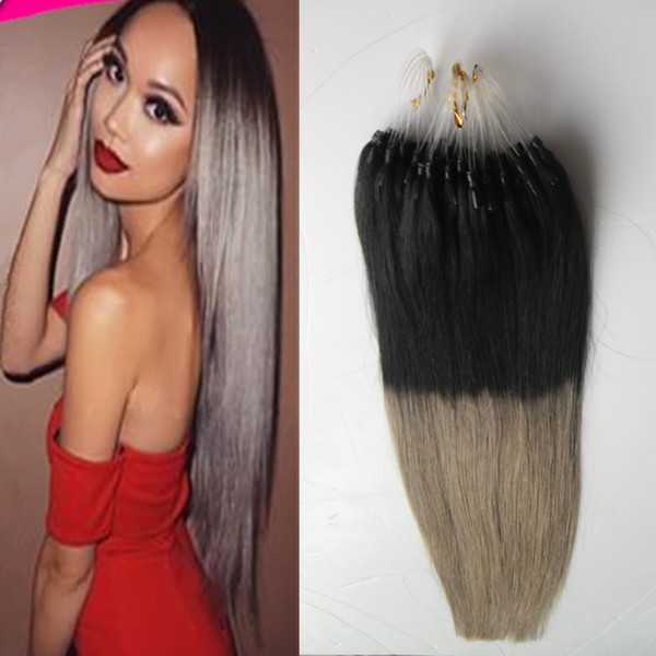 T1B/Gray ombre micro loop hair extensions 100s Straight Micro Link Hair Extensions Human 100g micro bead hair extensions