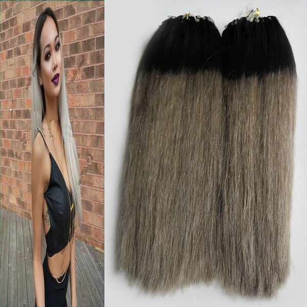 Silver ombre micro hair extensions 200g 1g/s 200s silver ombre micro hair extensionsi T1b/Gray virgin brazilian micro bead hair extensions