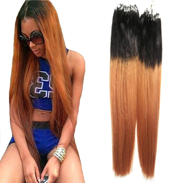 200g Straight micro bead hair extensions T1B/27 brazilian virgin hair honey blonde Ombre micro link human hair extensions