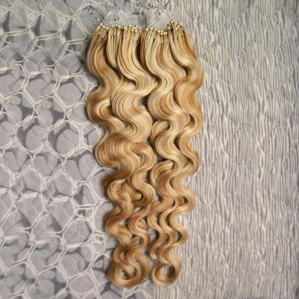 Blonde Hair Piano Color 27/613 Body Wave Micro Loop Ring Links Human Hair Extension 1g 200g Micro Loop Human Hair Extensions