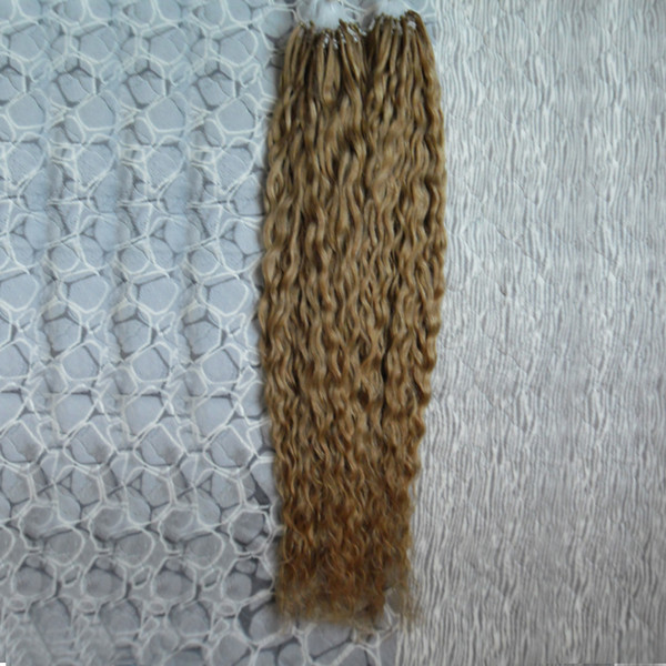 Honey blonde virgin curly chinese hair curly micro bead hair extensions 200g kinky curly micro loop hair extensions 1g/s 200s