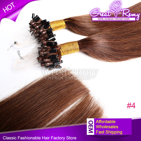 Micro Ring Micro Loop Hair Extension Remy Hair Extention 100s Virgin 18inch #4 Micro Ring Loop Straight Hair Extension Can be dyed