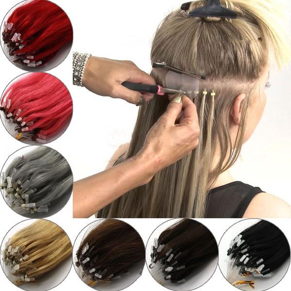 14-26inch 100pcs Real Hair Easy Loop/Micro Ring Beads Women's Hair Extensions Long Straight