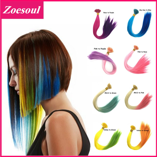 Wholesale-100pcs/lot 16inch 40cm Long Rainbow Loop Grizzly Feather Hair Extensions I Tip Hair Extensions Decoration Best Fast For Party