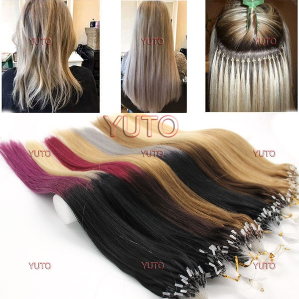 100pcs Real Hair Extensions Easy Loop/Micro Ring Beads ombre colors Women's Hair Extensions 14-26inch Long Straight