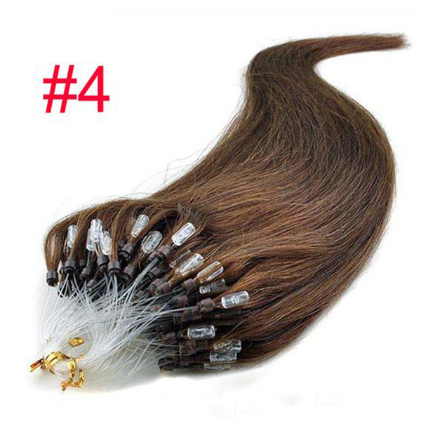 100 Stand Easy Loop Silicone Micro Ring Beads Human Hair Extensions Indian Remy Straight Hair Black Blonde Brown Color 18 inch 20 inch