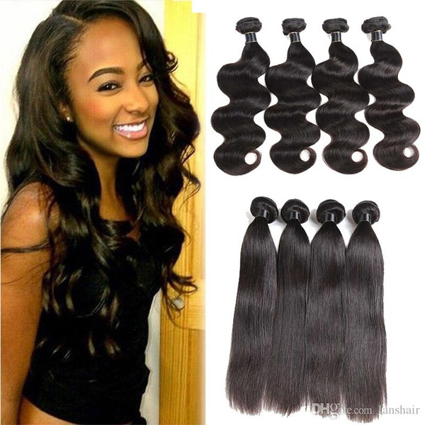 100% Brazilian Virgin Hair Extensions Straight Body Wave Hair Weaves 3 Bundles Brazilian Straight Top Remy Human Hair Wefts Natural Black