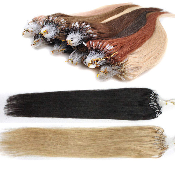 100g/lot Micro Ring Loop Human Hair Extensions Brazilian straight 100strands #1 #1B Black #8 #10 brown #27 #60 #613 blonde #30