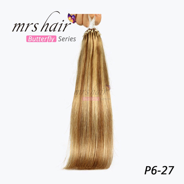 MRSHAIR 50 Stand Easy Loop Silicone Micro Ring Beads Human Hair Extensions Brazilian Straight Hair Piano P6#-27 Color 14'' 20'' 24''