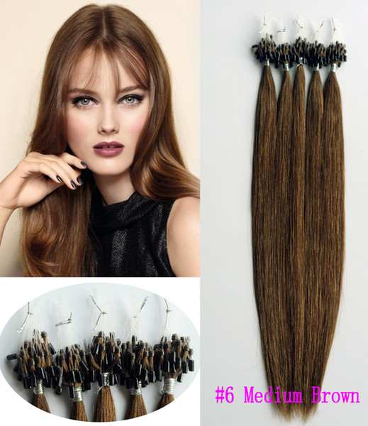 100beads 100g Micro Ring Loop Hair Extensions Indian Remy Human Hair #6 Medium Brown Nano Loop Hair Straight Easy Use Health