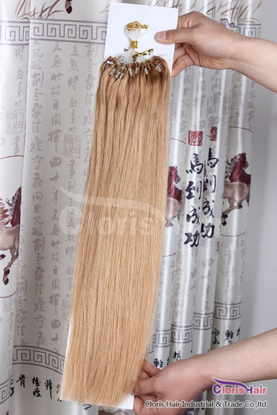 Outlet #27 Strawberry/Honey Blonde 100strand Easy Loop Micro Rings Bead Tipped Human Hair Extension European Remy Hair Silky Straight 0.5g/s