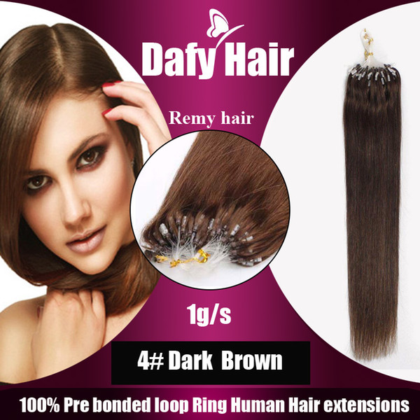 Color #4 Dark Brown 1g per Strand 100g Per Package Silky Straight Micro Loop Ring Hair Remy Bead Human Hair Extensions