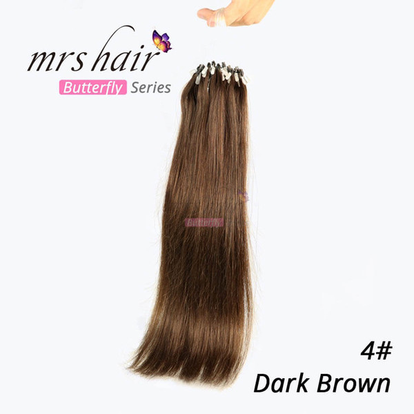 MRSHAIR Micro Loop Remy Hair Extensions 14'' 20'' 24'' Brazilian Virgin Hair Straight Keratin Hair 50g/lot 1g/strand #4 Dark Brown