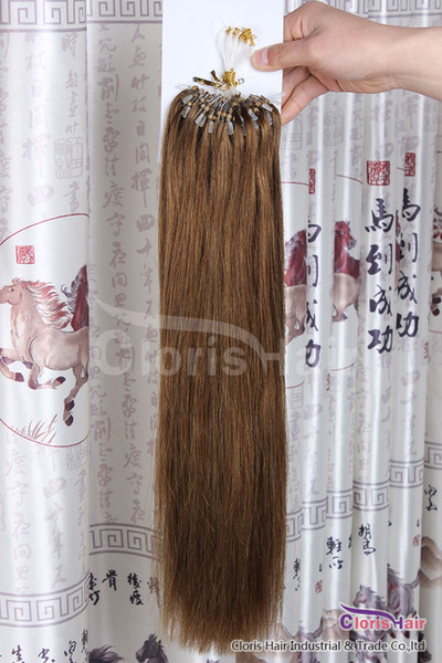 Salon Grade #6 Chestnut Brown 50g Easy Loop Micro Ring Beads Tipped Remy Human Hair Extensions Malaysian Straight 100s 0.5g/s on Sale