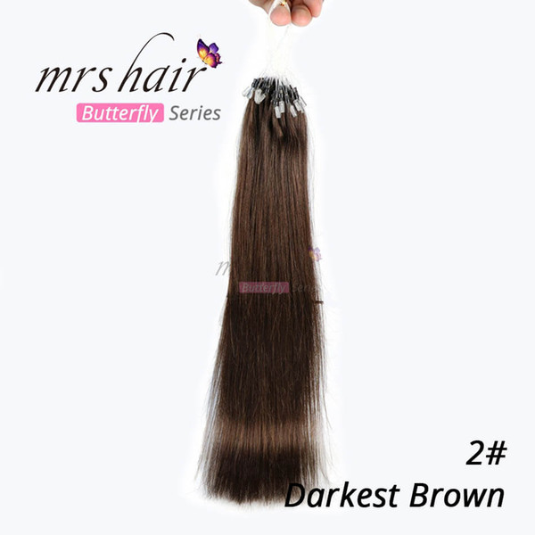 MRSHAIR Micro Loop Remy Hair Extensions 14'' 20'' 24'' Brazilian Virgin Hair Straight Keratin Hair 50g/lot 1g/strand #2 Black Brown