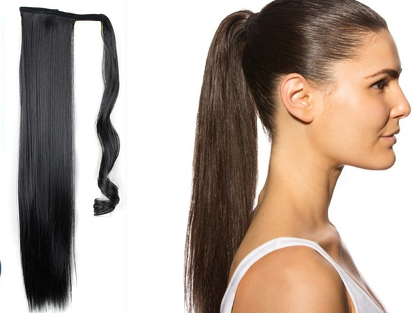 100g HUMAN HAIR pony tail extensions 4colors 100% human hair straight Human hair drawstring ponytail wholesale factroy direct supplier