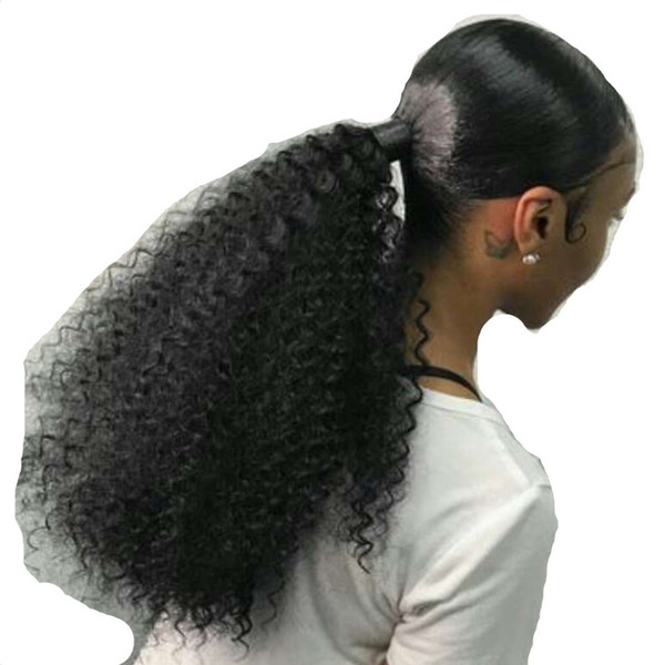 160g 1 Piece Clip In Ponytails hairstyle Kinky Curly Ponytail For Women Natural Black Color Remy Hair 