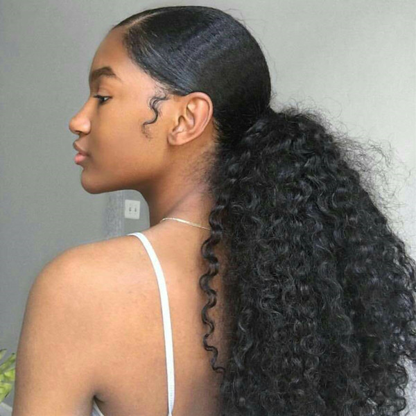 Human Hair Ponytail European Kinky Curly Hair Extensions 120gram Wrap Around Clip In Pony Tail Remy Hair 10-22 Inches