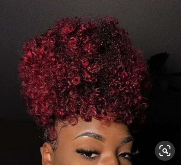 Short high afro ponytail puff burgundy red top quality afro kinky curly drawstring ponytail bun updo 140g-100g