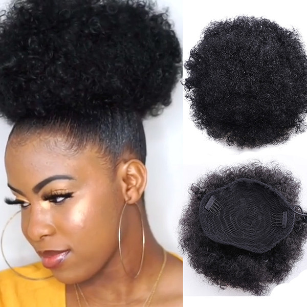 8inch Short Afro Puff Human Hair Bun Chignon Hairpiece For Women Drawstring Ponytail Kinky Curly Updo Clip Hair Extensions