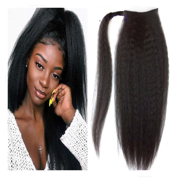 Yaki straight Remy hair ponytail for black women afro ponytails Hairpieces drawstring wrap around pony tail hair extensions 120g 1b color