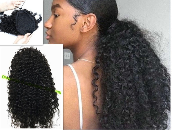 140g Kinky Curly women Ponytails hair extension african ameircan Clips 100% Human Hair easy ponytail color 1b