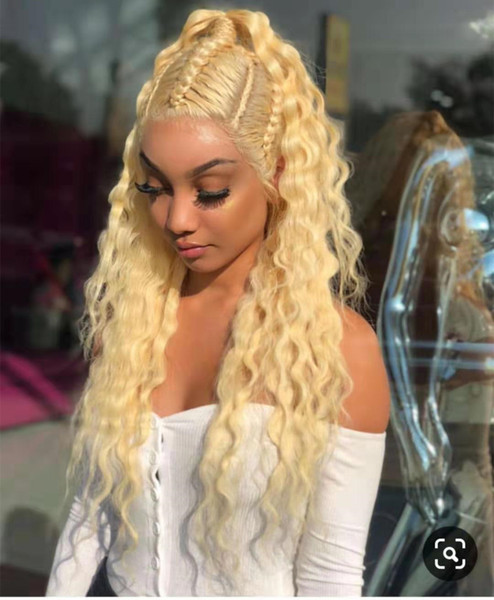 White Blonde Virgin Long Curly Ponytail Extensions #613 raw virgin human hair Ponytail HairPieces Drawstring With Two Combs