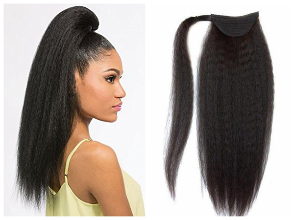 dora Top Selling Brazilian Hair Kinky straight Drawstring Ponytail Wrap Around Ponytail Natural Color 100% Human Hair 80g Extensions