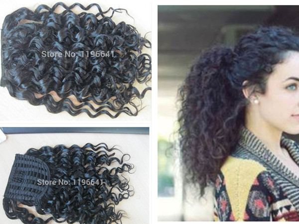 Kinky curly PonyTail drawstring hair extension High Quality Human Ponytail Hair Wrap Around Human Hair Ponytail