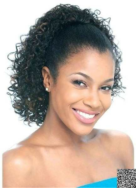 Prettly Peruvian ponytai haiir extensionl short clip in curly drawstring pony tail human hair 120g DHL free ship