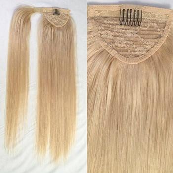 Wholesale price blonde pony tail Clip in strawberry blonde straight virgin brazilian hair drawstring ponytails hair extensions 120g