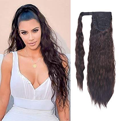 Kim kardashian Clip in Ponytail Extension Long Straight Kinky Thick Curly Hair Fluffy Pony Tail Wrap Around 24 Inch - Black 160g