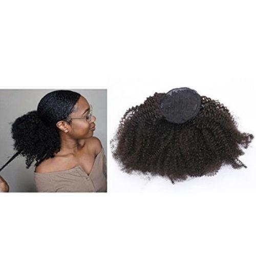 Short High Ponytail Afro Puff Curly Ponytail Hair Extension natural Black 1b Indian Virgin Hair Drawstring Ponytail For Black Women 120g