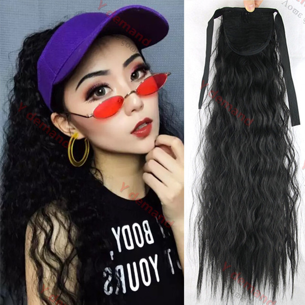 Y demand 22 inch Long Synthetic Ribbon Ponytail Clip Heat Resistant Kinky Drawstring Ponytails Clip in Hair Extensions