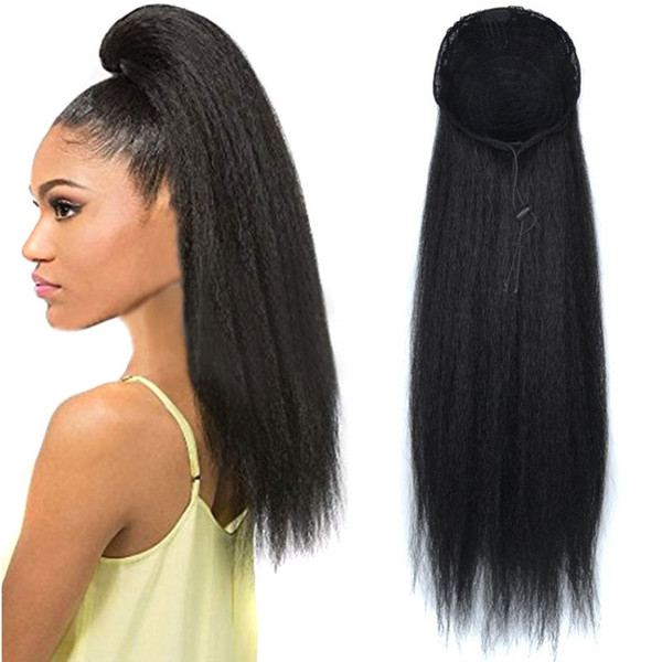 Synthetic Drawstring Puff Afro Kinky Straight Ponytail Extensions African American Pony Tail Hair Extensions 6 Colors