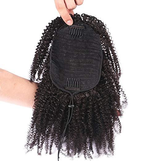 Jet black 3c 4b afro kinky curly virgin hair ponytails for black women low natural human hair ponytails 120g