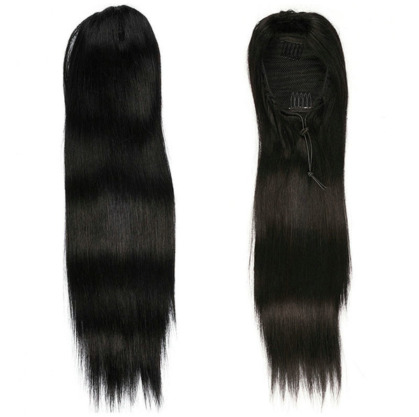 Long silky straight virgin brazilian human hair drawstring fake ponytail hairpiece for black women 10-22inch 100g-160g 1b