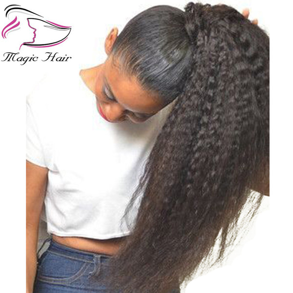 Kinky Straight Brazilian Human Hair Drawstring Ponytail Clip In Hair Extensions Natural Color Remy Puff Ponytail Products Evermagic