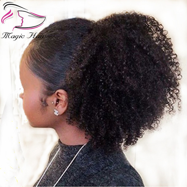 Evermagic afro kinky curly human hair ponytail extensions 70-120g drawstring human hair clip in ponytail Malaysian remy Hair