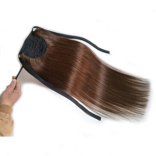 Ponytail Clip in Hair Extensions Machine Made Remy Straight European Human Hair Ponytail Chocolate Brown 50g 70g 100g 14